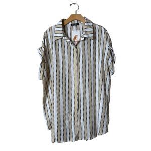 NWT Pretty Garden XXL Beige Cream Black Diamond Stripe Dolman Top
